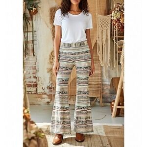 About A Girl Women Small Boho Tribal Paisley Print Flare Bell Bottom Pants